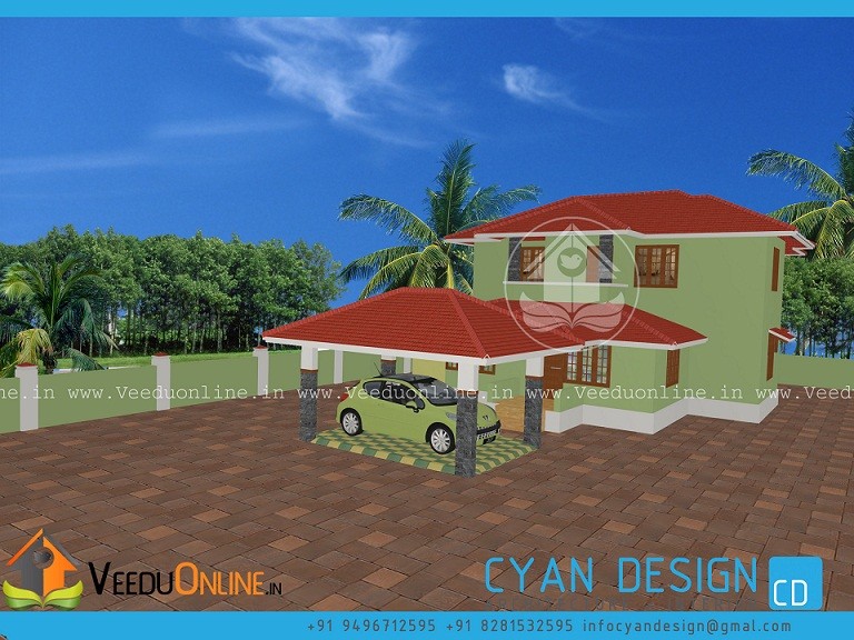2350 Square Feet Double Floor Sloped Roof Home Design