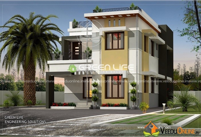 1600 Square Feet Double Floor 3 BHK Modern Home Design