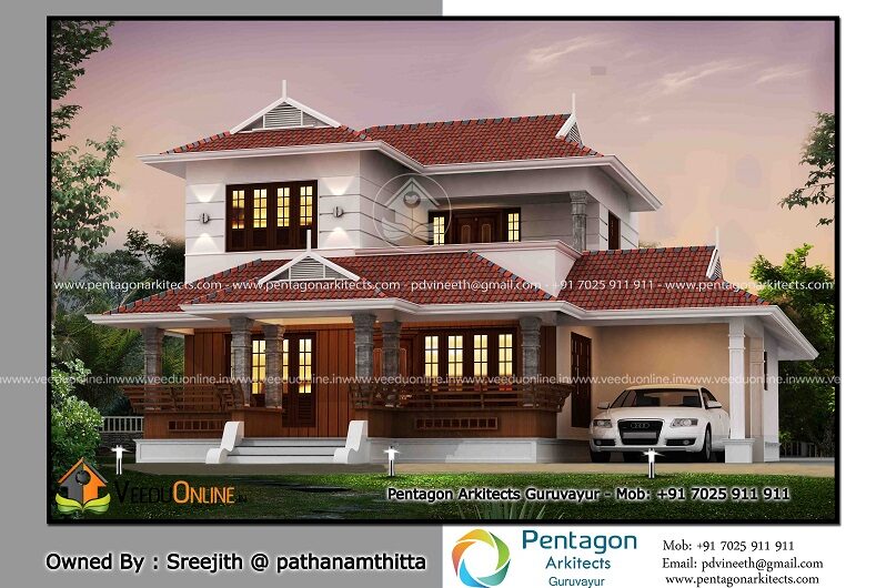2041 Square Feet Double Floor Traditional Home Design