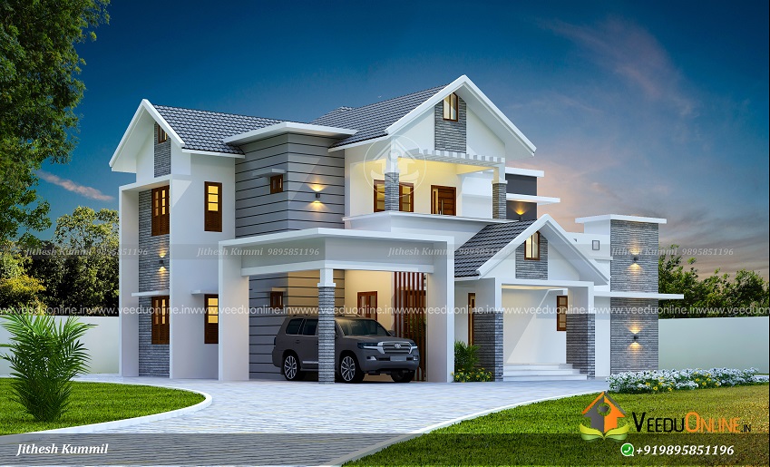 2305 Square Feet 4 BHK Semi Contemporary Home Design