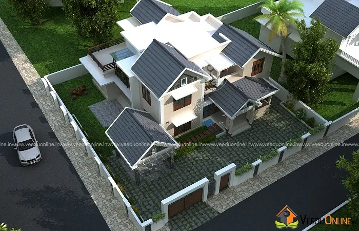Aerial view of 2800 sq ft house on 10 cent plot