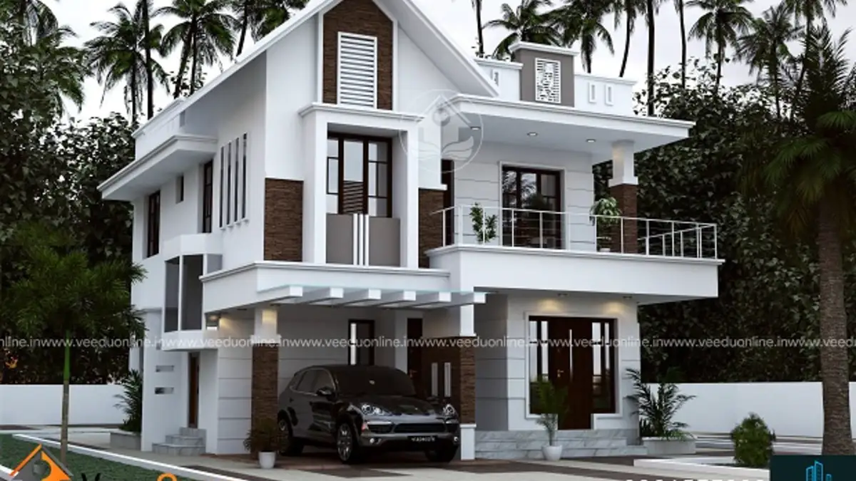 3 bedroom house plan Kerala 1480 sq ft white double floor home with sloping roof