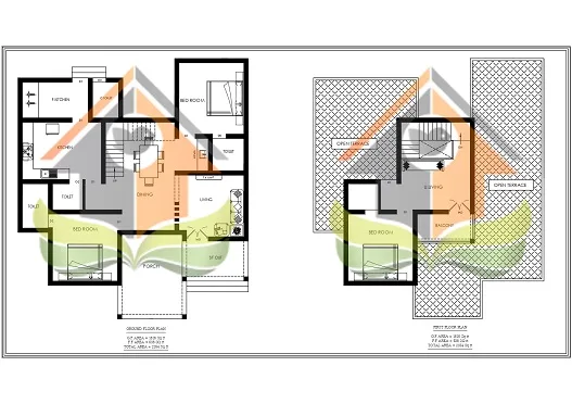 Ground and first floor plans of 2154 sq ft Kerala house