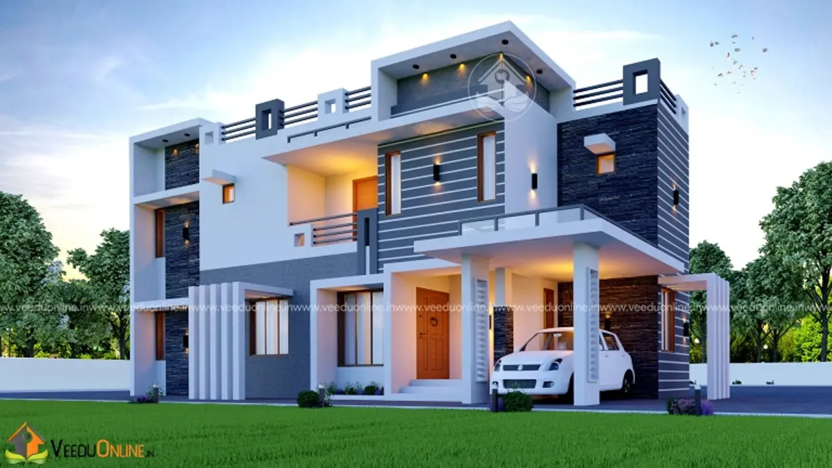 3 cent house plan 1440 sq ft modern 3BHK box style Kerala home