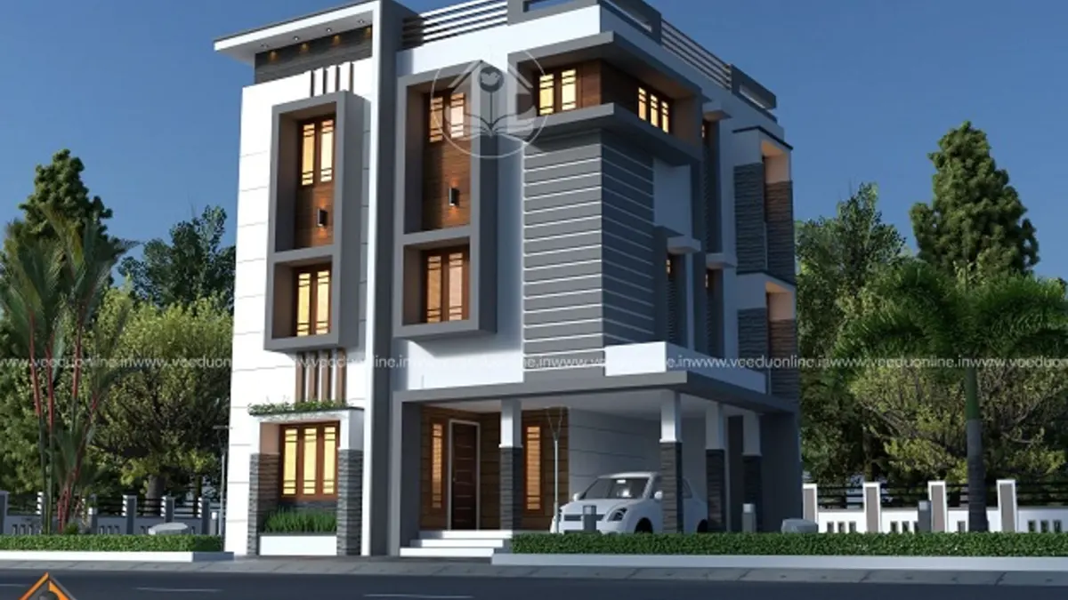 3 storey house 2185 sq ft on 2.9 cents triple floor residential flat design