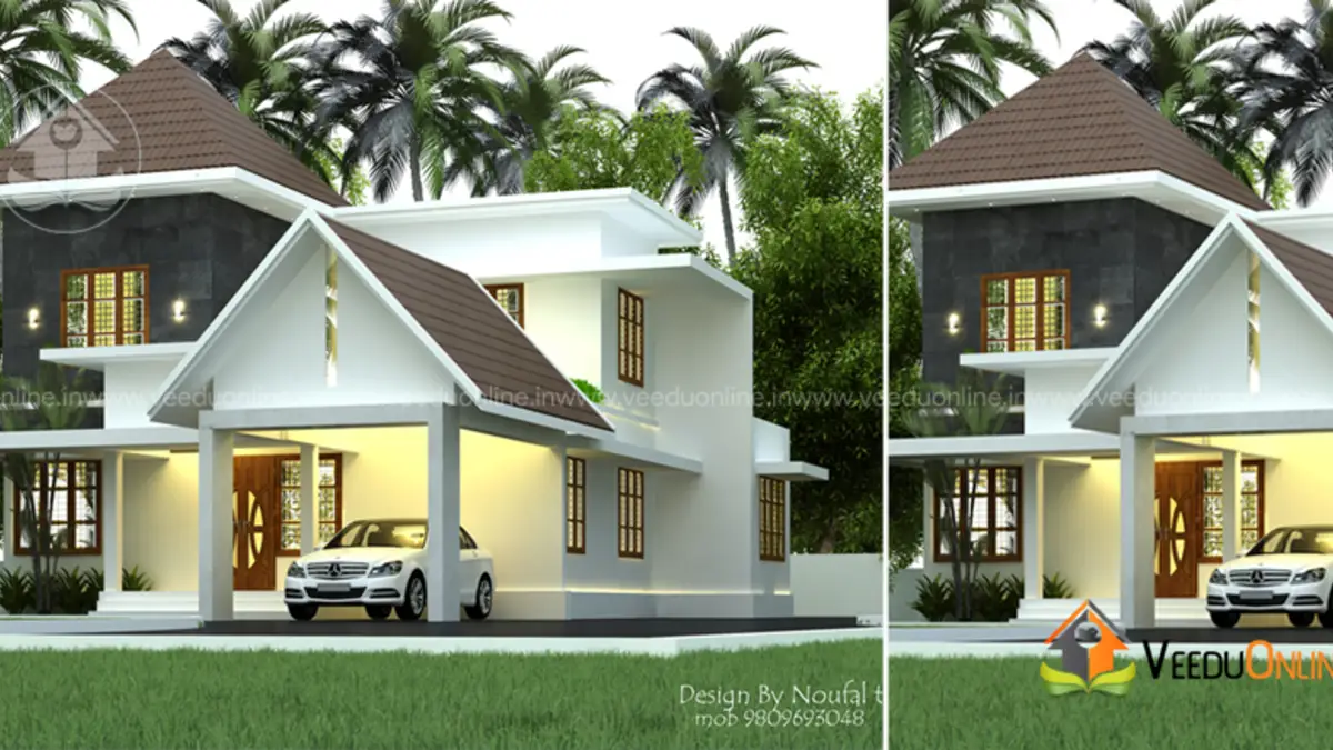 35 lakh budget house Kerala 2000 sq ft with sloping roof and car porch