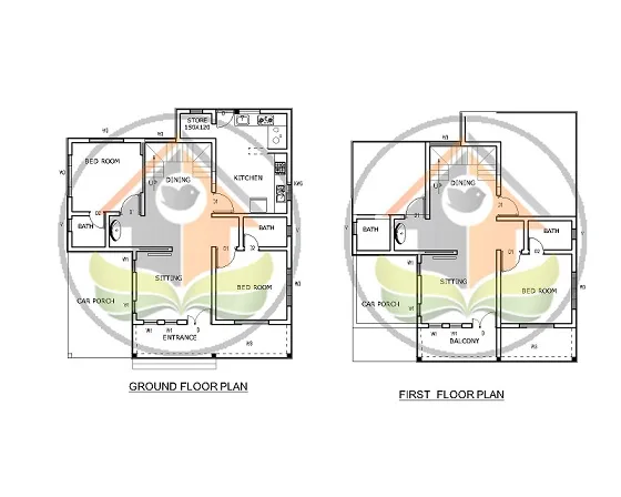 Ground and first floor plans of 1800 sq ft 4 bedroom house