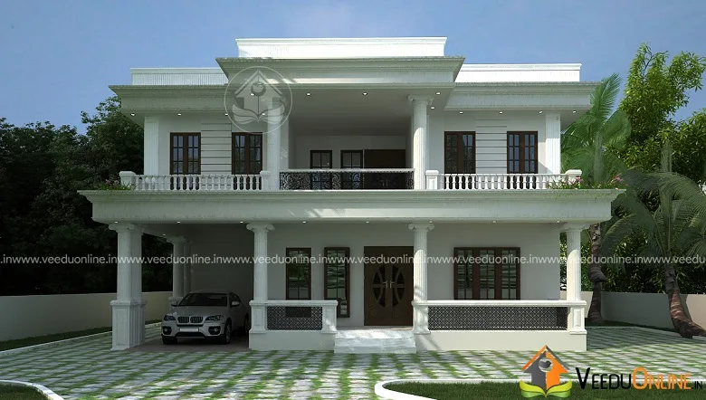Front view of 4 bedroom house 1800 sq ft with columns and balcony
