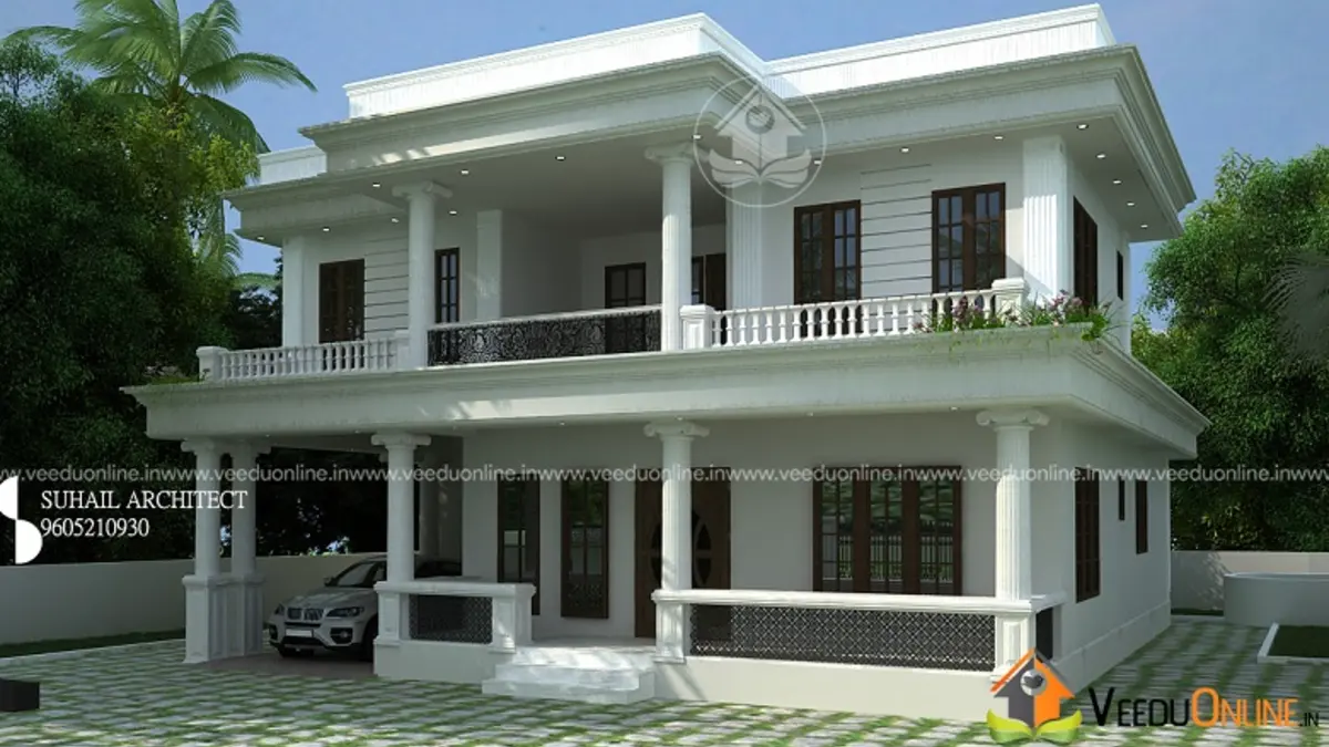 4 bedroom house 1800 sq ft elegant pillared double floor Kerala home