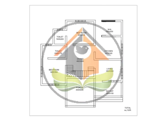 Ground floor plan of 2200 sq ft 4BHK house