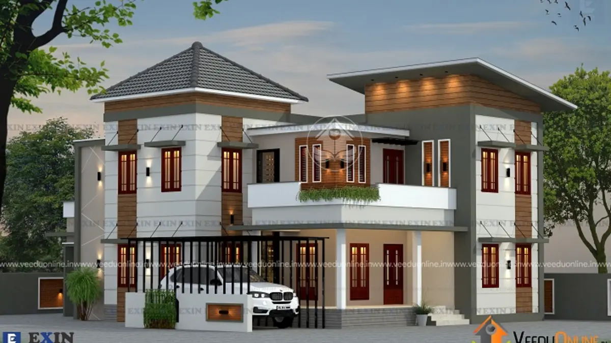 4BHK house with prayer room 2700 sq ft double floor contemporary Kerala home