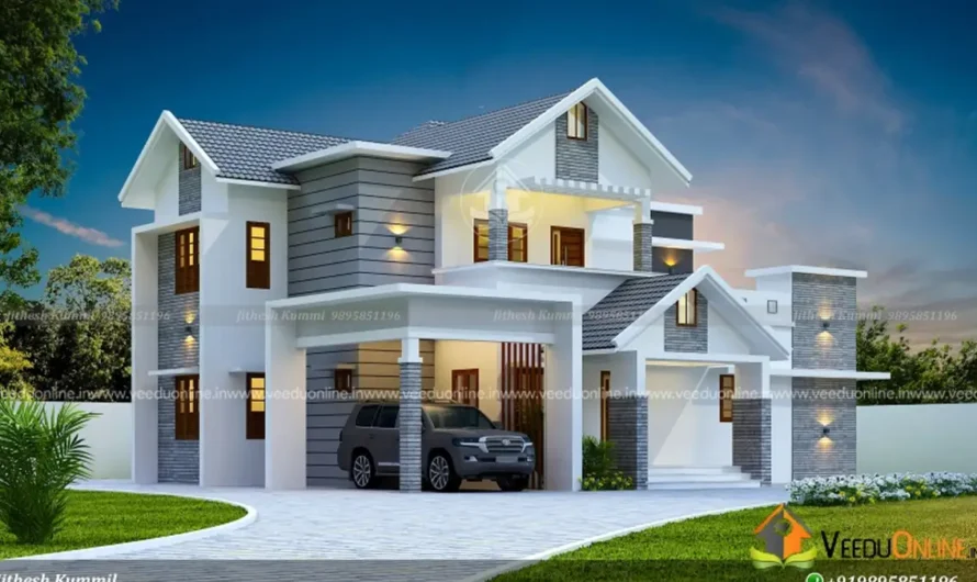 4BHK Semi Contemporary House 2305 Sq Ft With Prayer Room