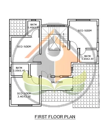 First floor plan of 1400 sq ft 4BHK house