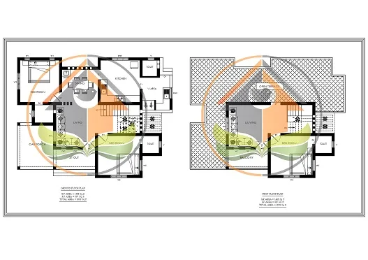 Ground and first floor plans of 2003 sq ft house