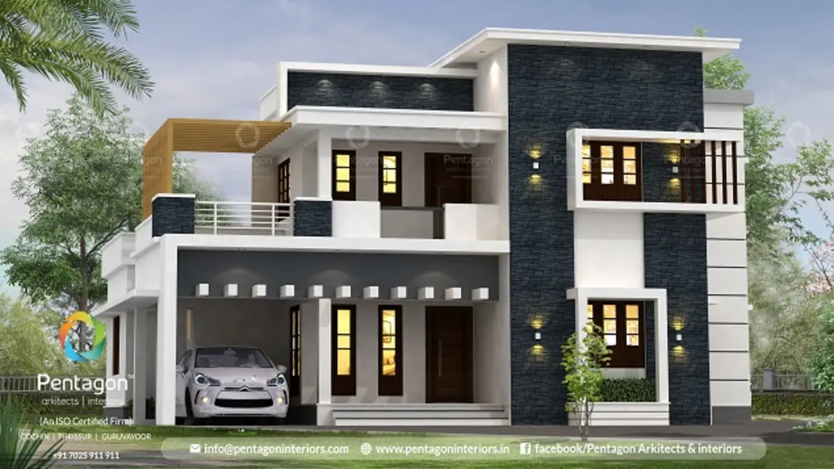 Black and white house design 2003 sq ft modern double floor Kerala home