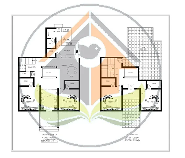 Floor plan of 2436 sq ft colonial style Kerala house
