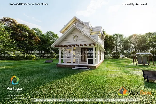 Front view of small cottage style double floor house