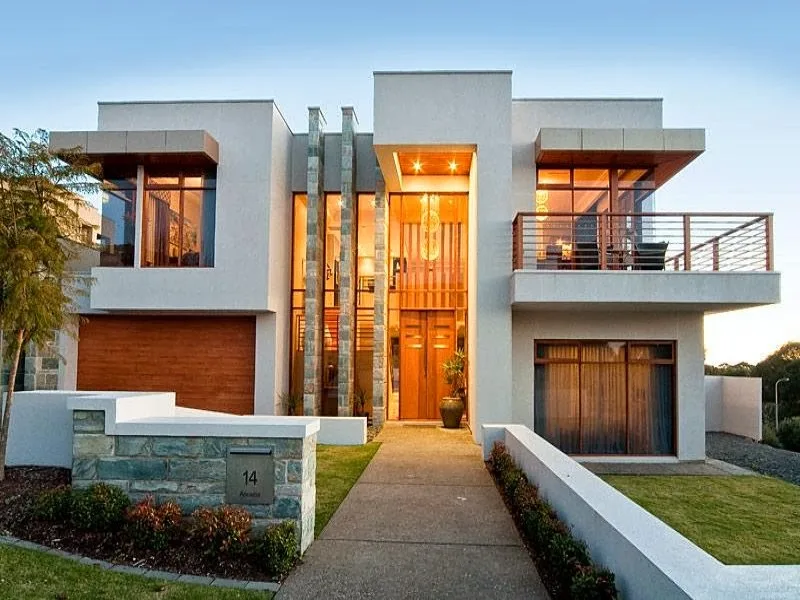 Modern two storey house with glass stair tower