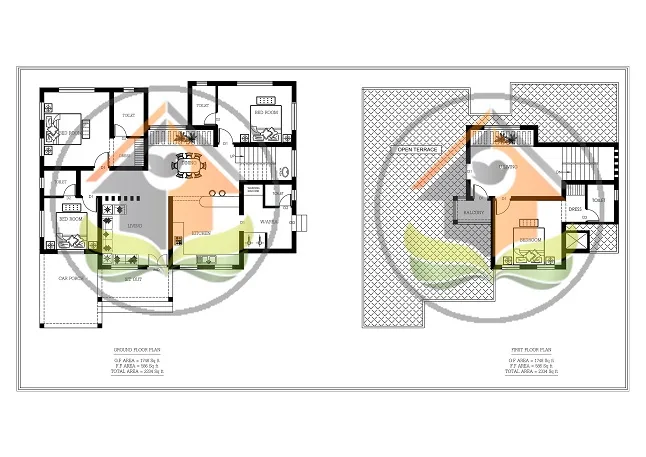 Ground and first floor plans of 2334 sq ft house