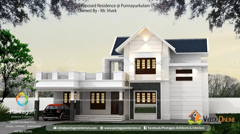 Side view of double floor Kerala house