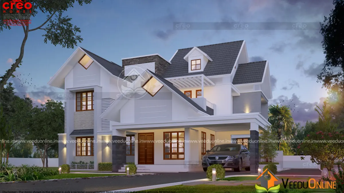 House with open patio 3218 sq ft luxurious 4BHK Kerala home at dusk