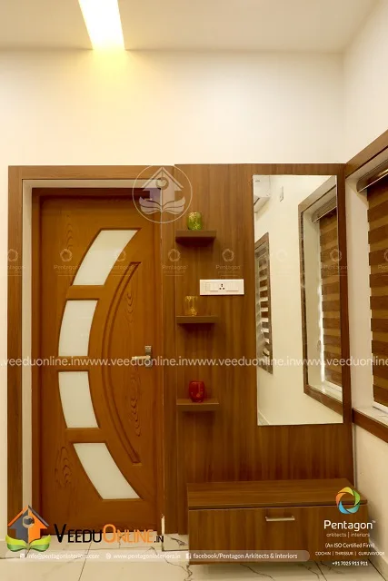 Wooden door with glass inlay and mirror unit