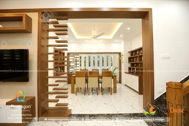 Dining area with wooden display partition