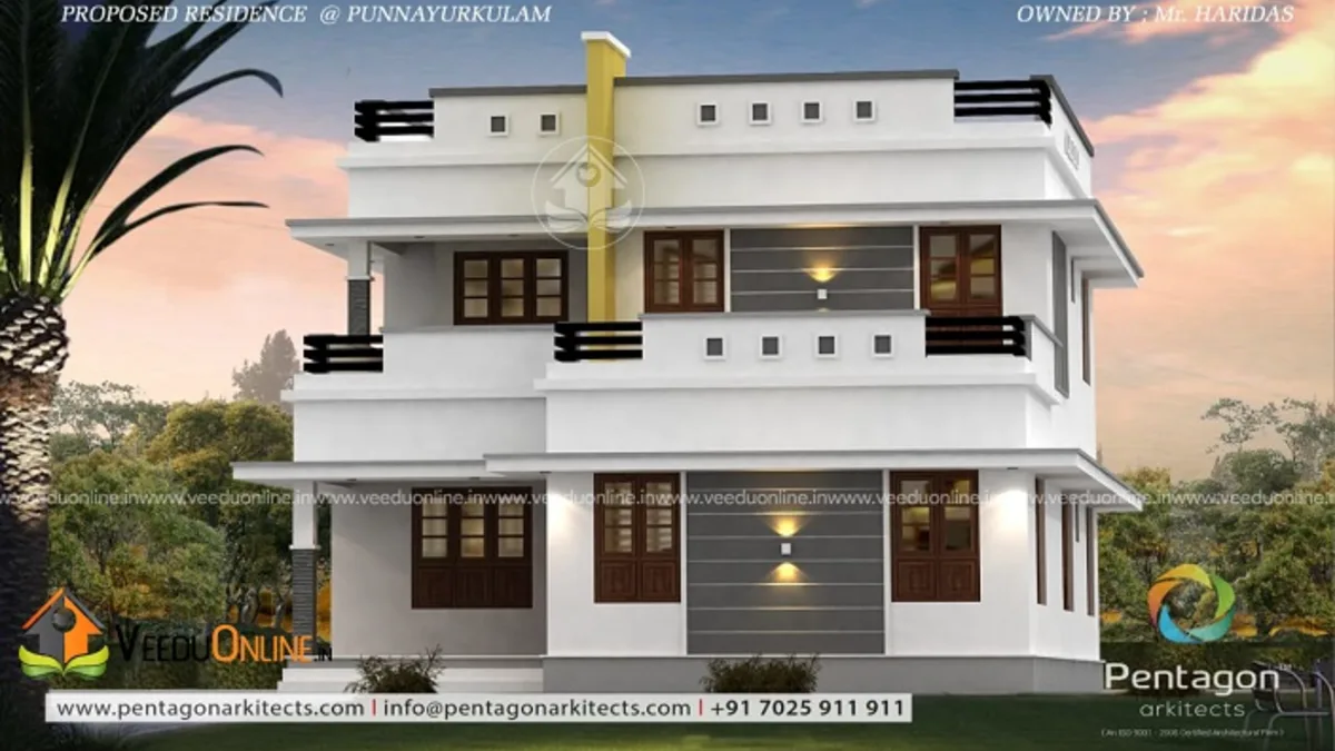 Kerala house plan 2068 sq ft modern white flat roof double floor home