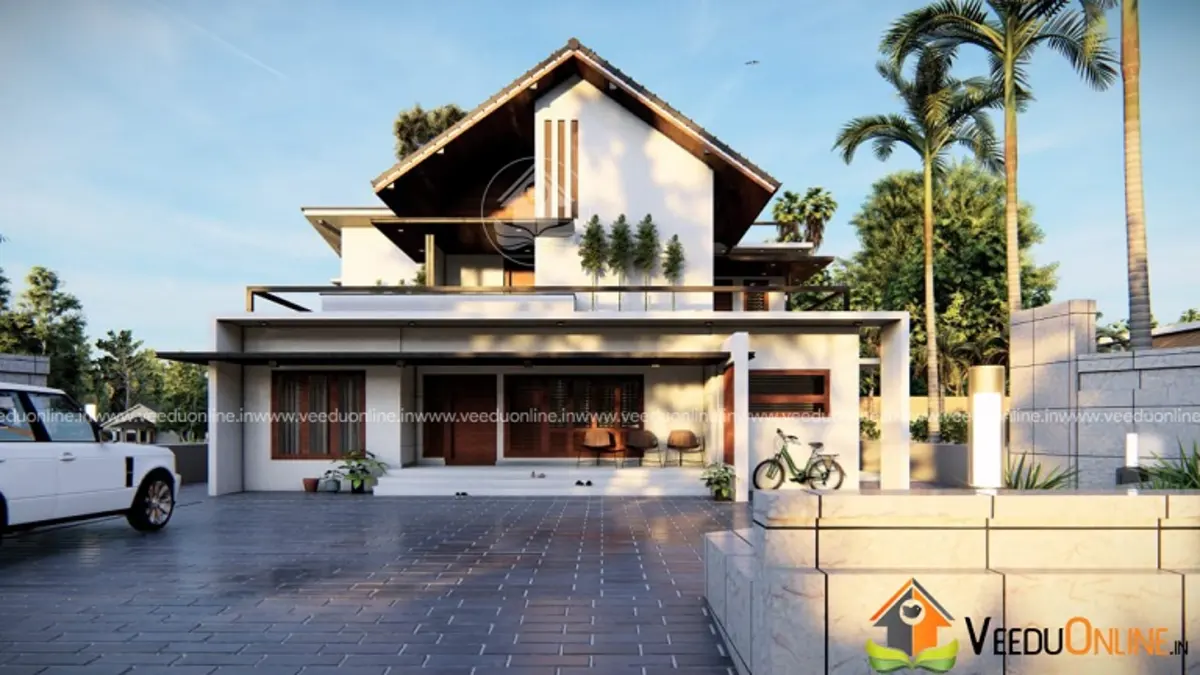 Kerala house with prayer hall 2200 sq ft modern double floor with sloping roof