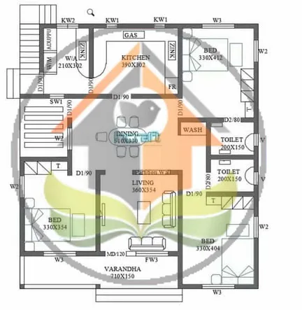 Floor plan of 1600 sq ft single floor house