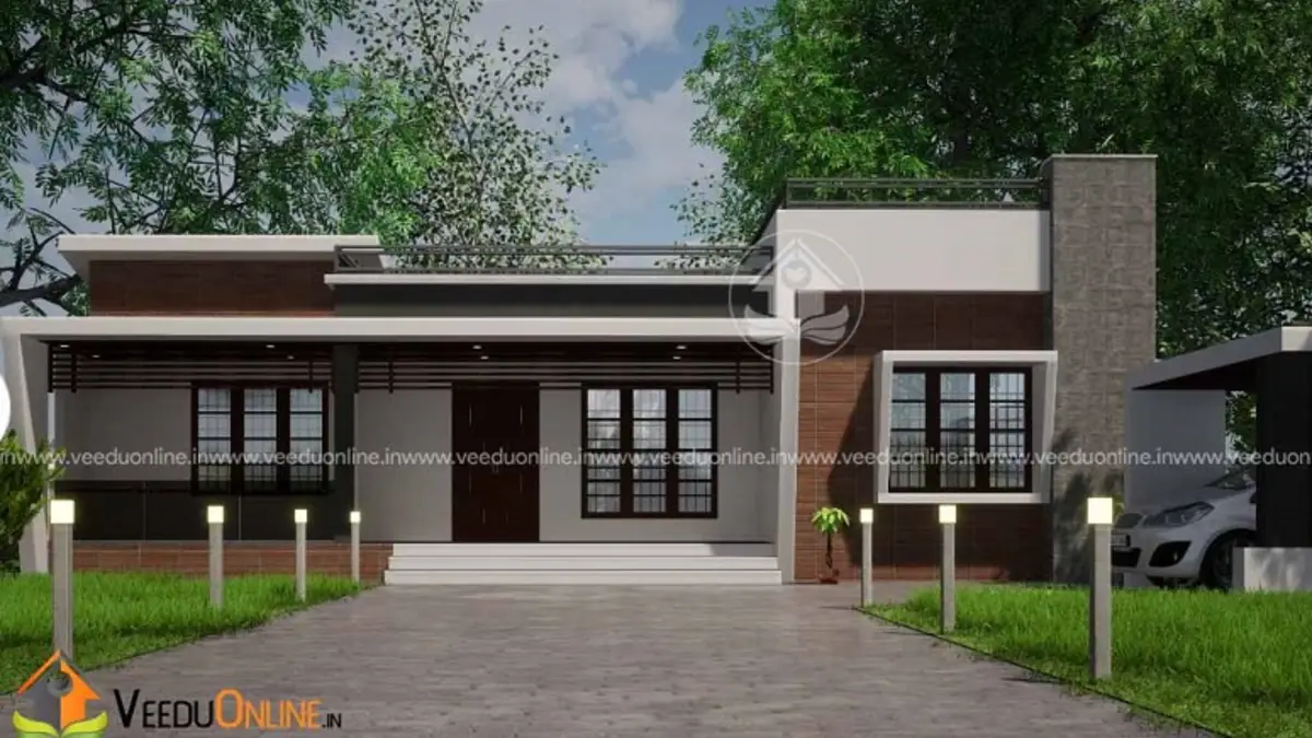 Kottayam house design 1600 sq ft modern single floor home with garden lights