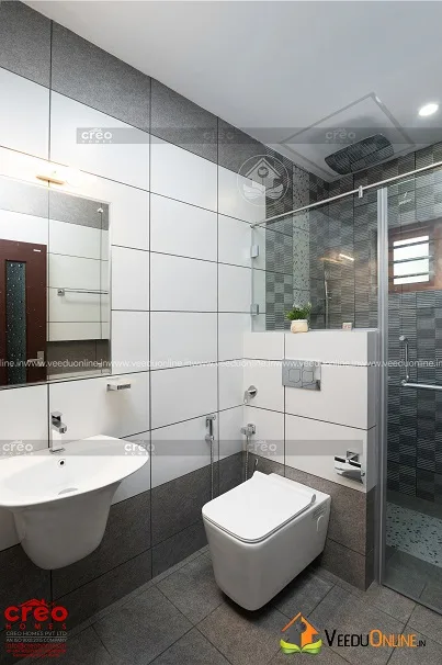 Modern bathroom with glass partition