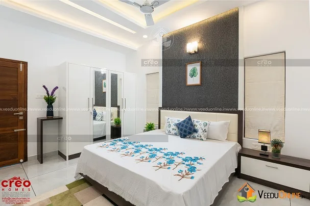 Bedroom with grey and blue palette