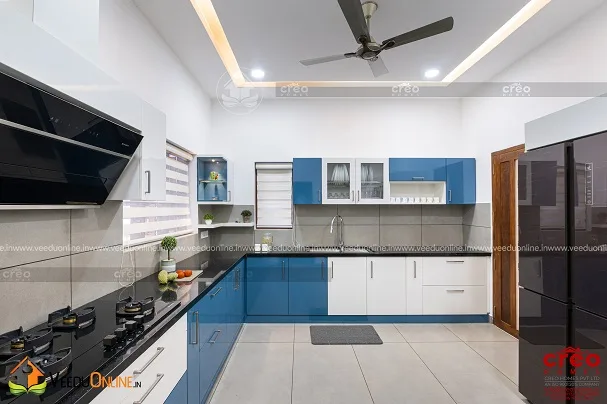 Blue and white modular kitchen