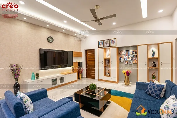 Living and dining with TV wall