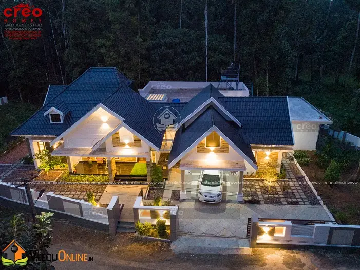 Night view of single floor house