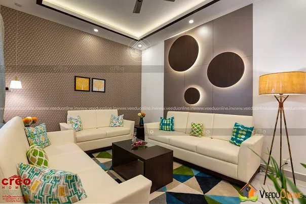 Formal living room with round wall panels
