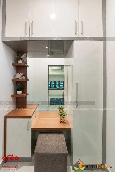Dressing unit with wooden shelves