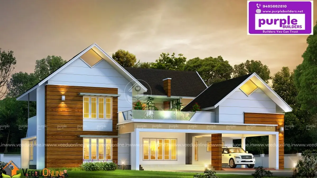 Light courtyard house 2721 sq ft with wood cladding and sloping roof
