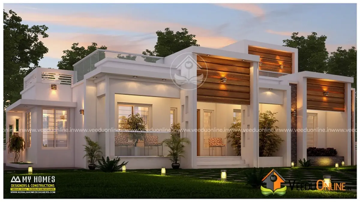 Low cost 3 bedroom house 1250 sq ft single floor contemporary Kerala home exterior