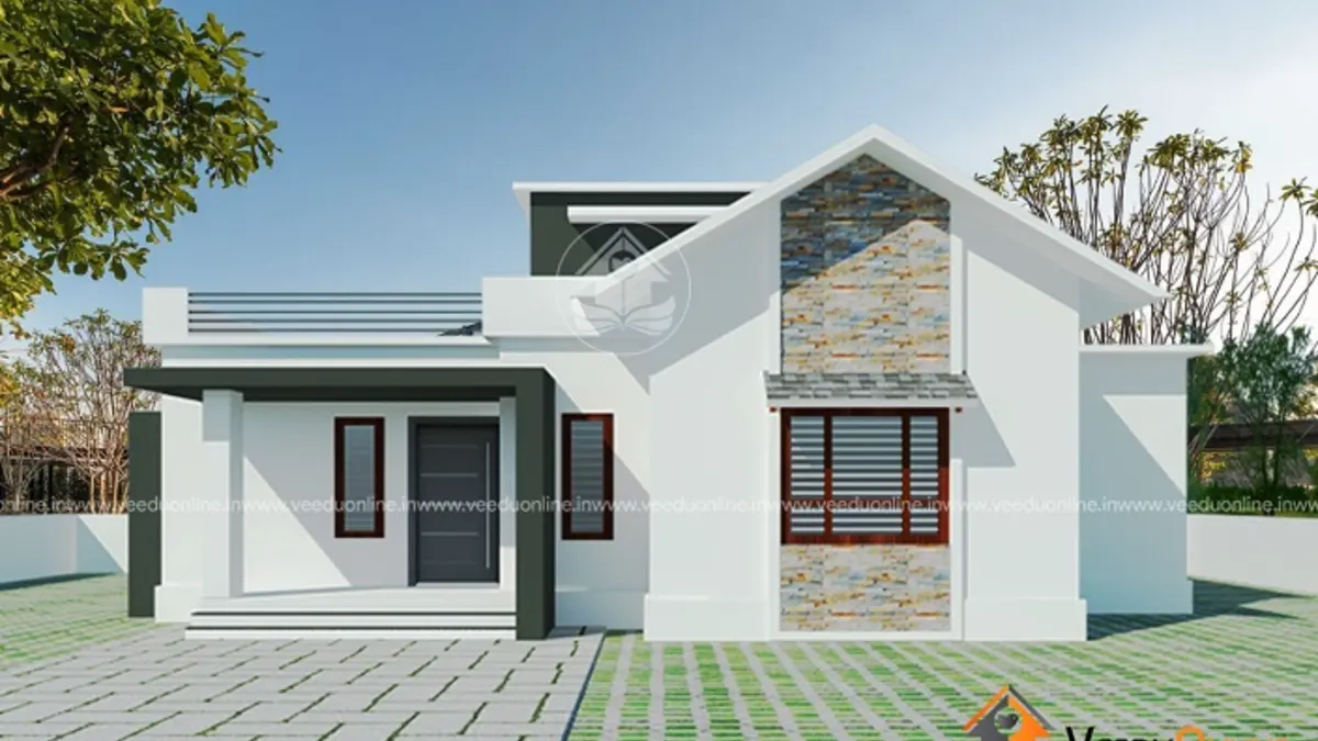 Low cost house with prayer room 900 sq ft fusion style single floor home