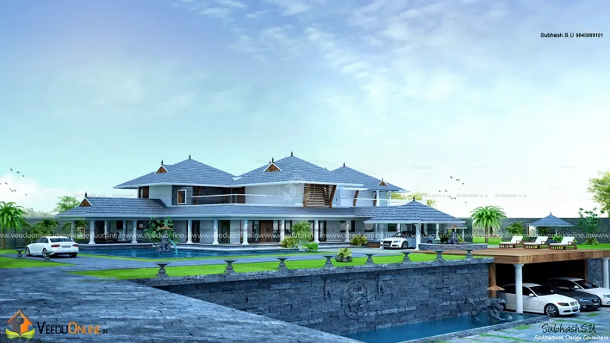 Luxury villa with swimming pool 4500 sq ft Kerala home with sloping roofs