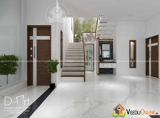 Foyer with staircase and marble floor