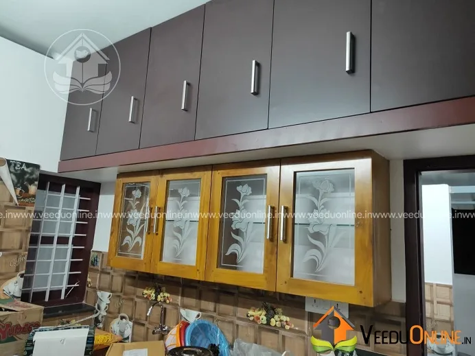 Kitchen wall cabinets with glass shutters