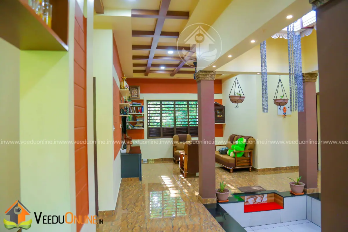 Courtyard corridor with pillars and wooden ceiling
