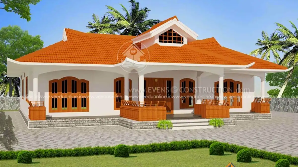 Nadumuttam house design 2906 sq ft traditional single floor Kerala home with tiled roofs