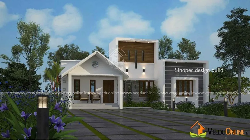 Daytime front view of single floor house with gable