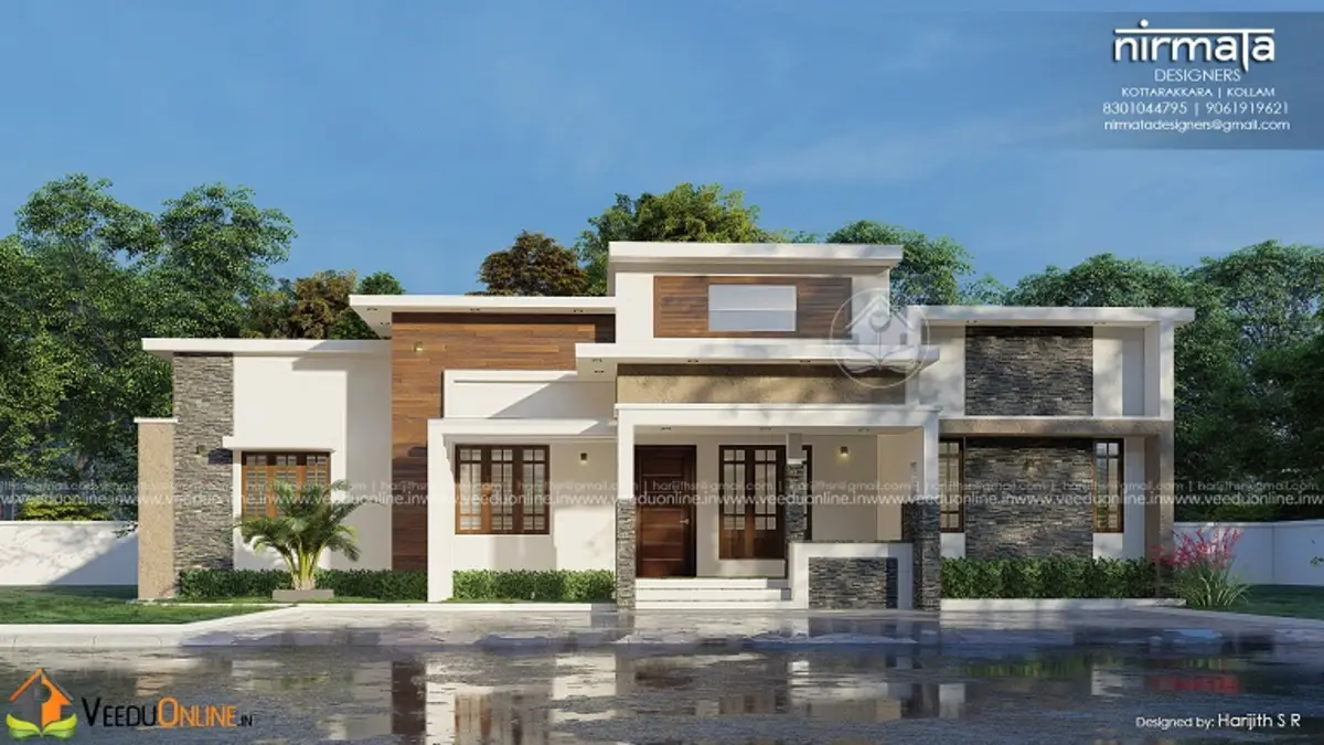 Single floor contemporary house 1830 sq ft with flat roof and box elevation