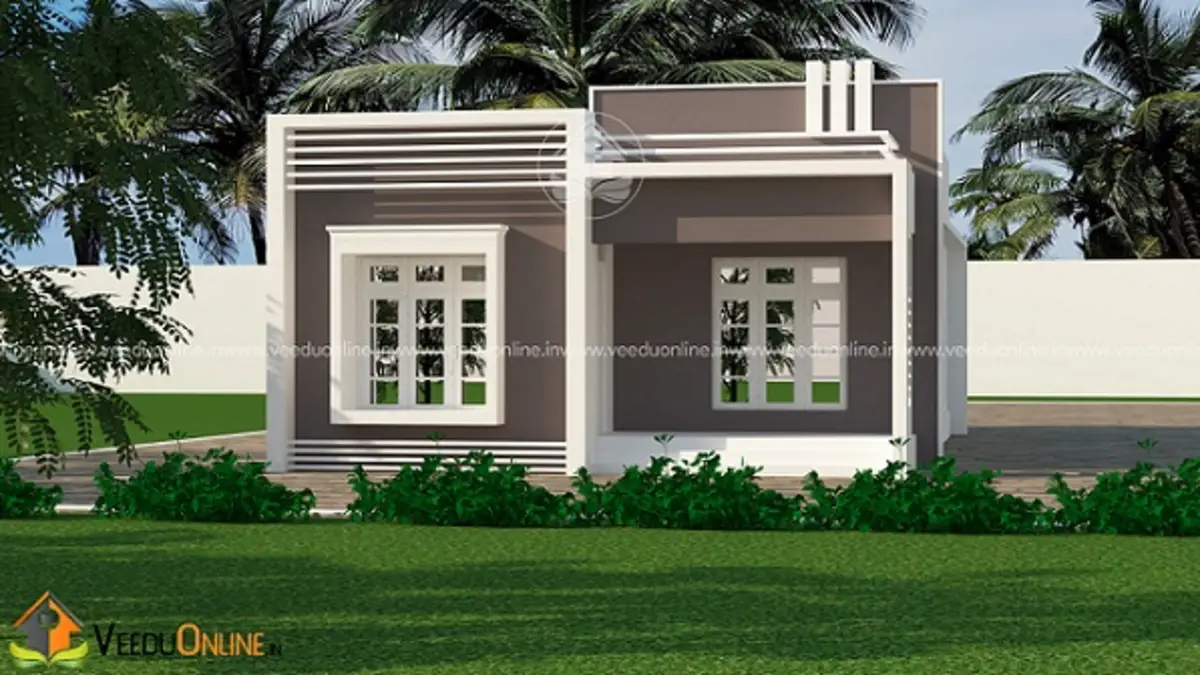 Small house with island kitchen 940 sq ft modern single floor Kerala home
