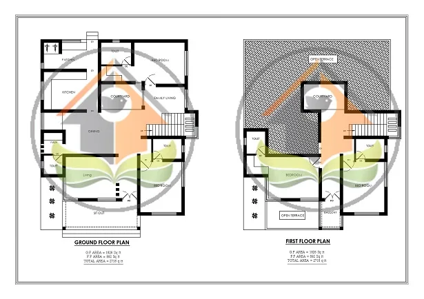 Ground and first floor plans of 2718 sq ft house